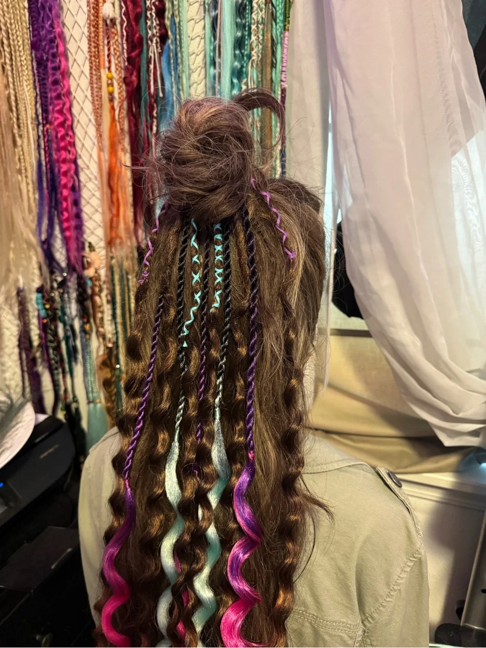Bright Pink & Aqua Clip-In Hair Accent Extensions for Women